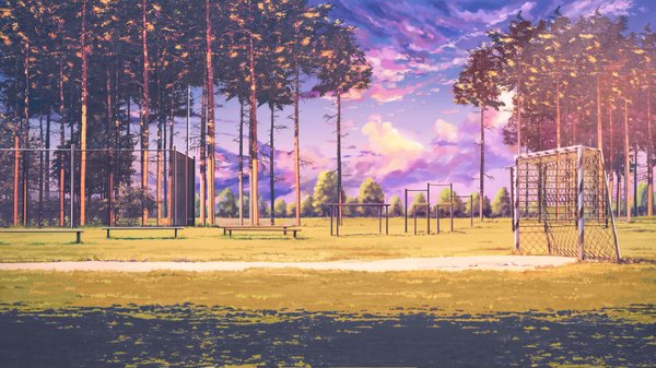Anime picture 1920x1080 with everlasting summer iichan eroge arsenixc vvcephei highres wide image game cg cloud (clouds) sunlight wallpaper no people landscape scenic morning collaboration camp plant (plants) tree (trees) building (buildings) grass