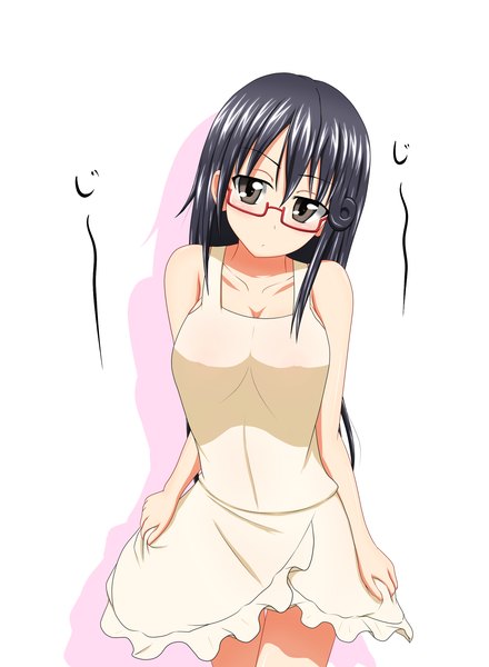 Anime picture 1650x2250 with working!! a-1 pictures matsumoto maya tom-ani (artist) single long hair tall image black hair simple background white background black eyes naked apron girl glasses apron