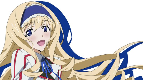 Anime picture 1920x1080 with infinite stratos 8bit cecilia orcott single long hair blush highres open mouth blue eyes simple background blonde hair wide image white background shadow drill hair girl uniform school uniform hairband