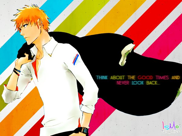 Anime picture 1152x864 with bleach studio pierrot kurosaki ichigo short hair orange hair boy bracelet cloak
