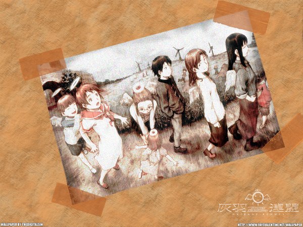 Anime picture 1600x1200 with haibane renmei rakka (haibane) reki (haibane) hikari (haibane) kana (haibane) nemu (haibane) girl wings