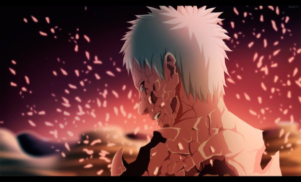 Anime picture 4215x2564 with naruto studio pierrot naruto (series) uchiha obito tobi robcv single highres short hair open mouth red eyes wide image absurdres sky white hair coloring akatsuki sharingan boy