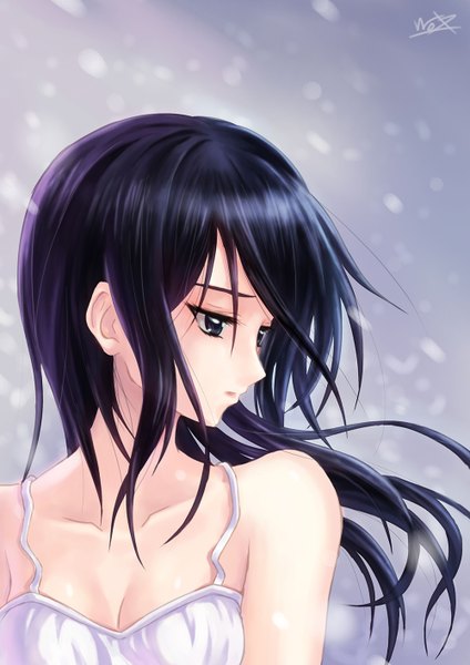 Anime picture 1000x1414 with original wox single long hair tall image black hair profile black eyes girl sundress