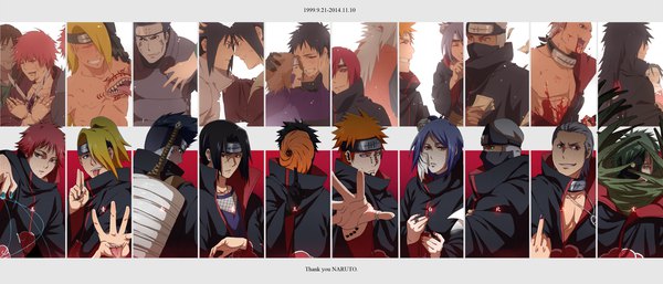 Anime picture 2100x900 with naruto studio pierrot naruto (series) uchiha sasuke uchiha madara uchiha itachi uchiha obito tobi deidara sasori pain (naruto) konan hidan hoshigaki kisame kakuzu jiraiya nohara rin zetsu nagato (naruto) yahiko (naruto)