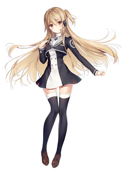 Anime picture 600x849 with virtual youtuber game club project yumesaki kaede necomi (gussan) single long hair tall image looking at viewer blush fringe simple background blonde hair smile hair between eyes red eyes standing white background full body long sleeves head tilt