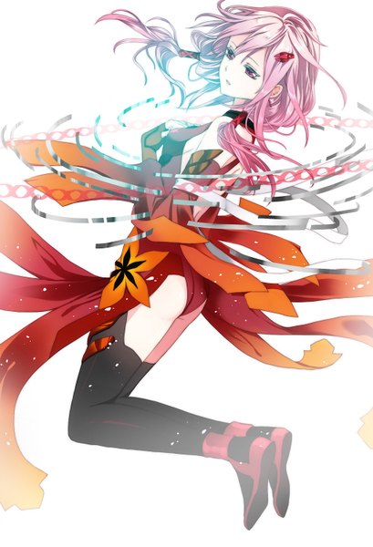 Anime picture 1024x1502 with guilty crown production i.g yuzuriha inori suzushiro single long hair tall image simple background red eyes white background pink hair girl thighhighs black thighhighs bodysuit