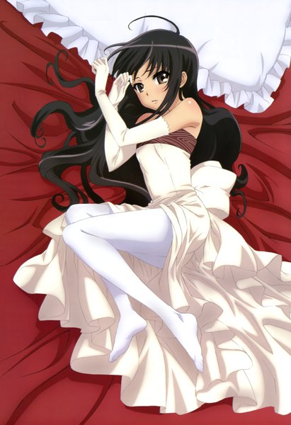 Anime picture 4085x5963 with shakugan no shana j.c. staff nyantype shana single long hair tall image looking at viewer highres black hair bare shoulders brown eyes absurdres ahoge lying barefoot official art loli legs girl