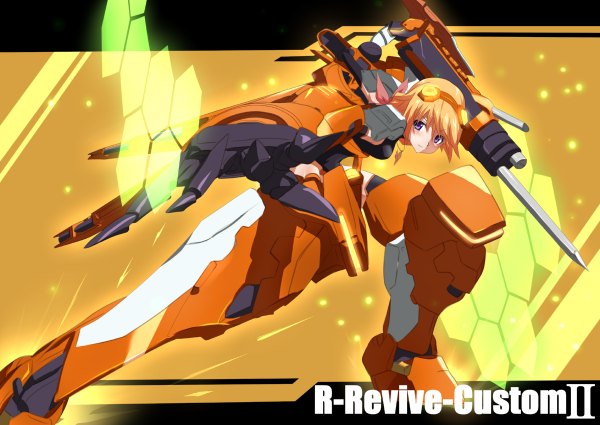 Anime picture 1200x850 with infinite stratos 8bit charles dunois single long hair purple eyes orange hair girl weapon pendant mecha