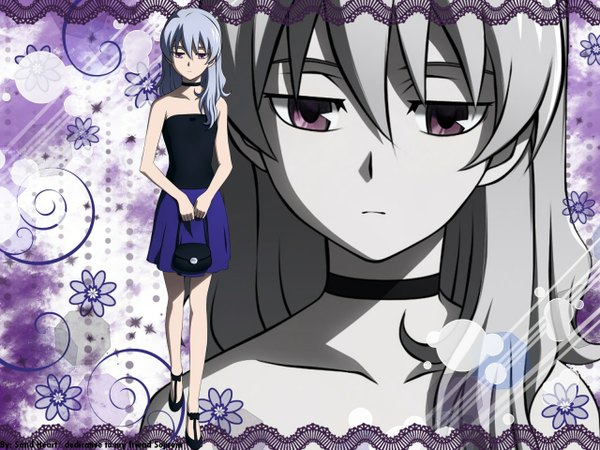 Anime picture 1280x960 with darker than black studio bones yin (darker than black) purple eyes silver hair zoom layer girl skirt bag collar