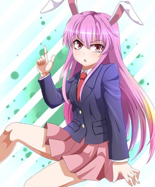 Anime picture 1889x2282 with touhou reisen udongein inaba eo (artist) single long hair tall image highres red eyes purple hair bunny ears girl skirt miniskirt