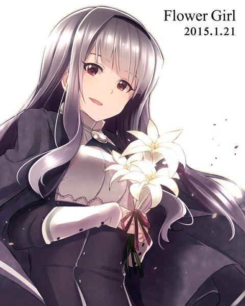 Anime picture 765x956 with idolmaster shijou takane ima (lm ew) single long hair tall image black hair simple background white background brown eyes parted lips girl dress flower (flowers)