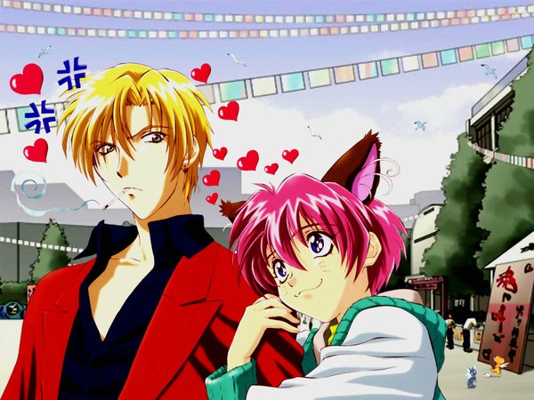 Anime picture 1600x1200 with gravitation studio deen kero (cardcaptor sakura) suppi smoking cat boy shindou shuuichi yuki eiri