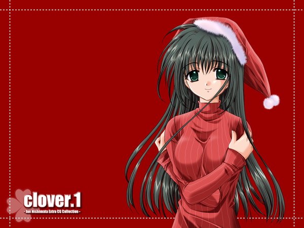 Anime picture 1600x1200 with nishimata aoi christmas red background clover (plant) tagme