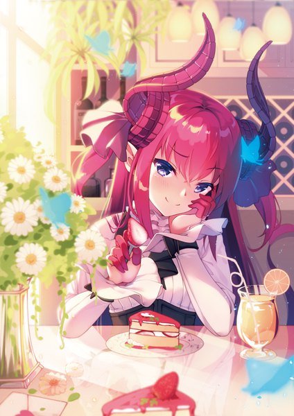 Anime picture 2480x3507 with fate (series) fate/extra fate/extra ccc elizabeth bathory (fate) (all) elizabeth bathory (fate) natsu97 single long hair tall image looking at viewer blush fringe highres blue eyes smile hair between eyes holding payot pink hair indoors