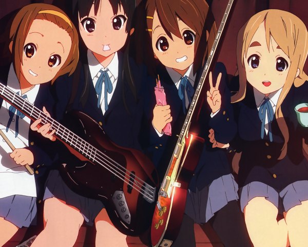 Anime picture 2560x2048 with k-on! kyoto animation akiyama mio hirasawa yui kotobuki tsumugi tainaka ritsu highres guitar