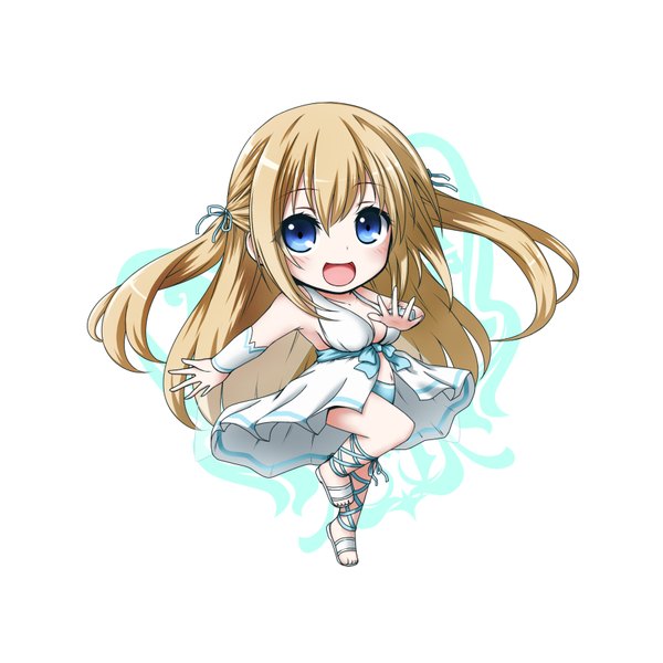 Anime picture 1736x1736 with amagi brilliant park kyoto animation sylphy (amaburi) kuena single long hair looking at viewer blush highres open mouth blue eyes simple background blonde hair white background two side up chibi girl dress
