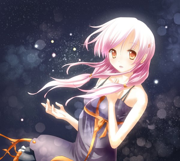 Anime picture 1115x995 with guilty crown production i.g yuzuriha inori single long hair looking at viewer red eyes bare shoulders pink hair girl hair ornament ribbon (ribbons) hairclip sundress