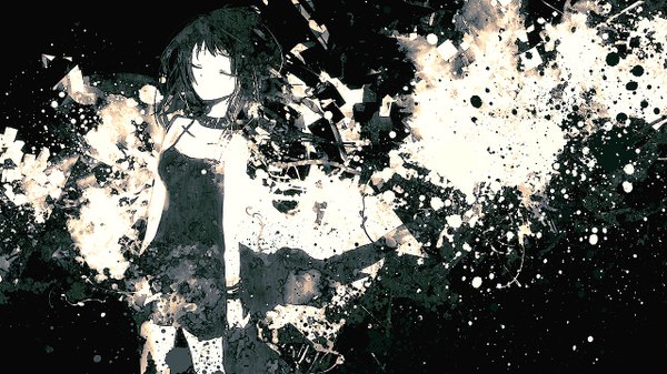 Anime picture 1280x720 with vocaloid gumi sazanami shione single short hair black hair wide image bare shoulders abstract girl dress choker