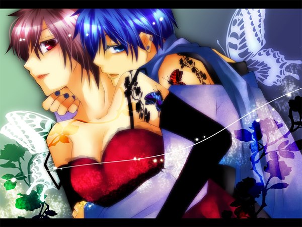 Anime picture 1024x768 with vocaloid kaito (vocaloid) meiko girl tagme