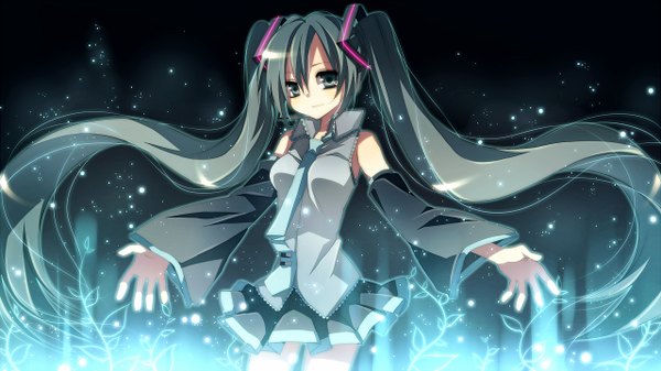 Anime picture 1280x720 with vocaloid hatsune miku wide image green eyes green hair girl