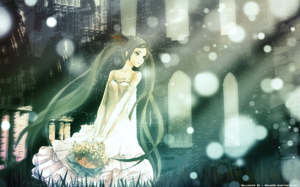 Anime picture 1920x1200 with vocaloid hatsune miku redjuice long hair highres wide image girl dress white dress sundress