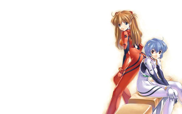 Anime picture 1920x1200 with neon genesis evangelion gainax soryu asuka langley ayanami rei highres wide image white background