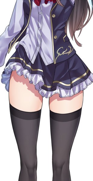 Anime picture 413x800 with original ray-akila single long hair tall image light erotic black hair simple background standing white background shadow head out of frame frilly skirt no face girl thighhighs black thighhighs frills buttons