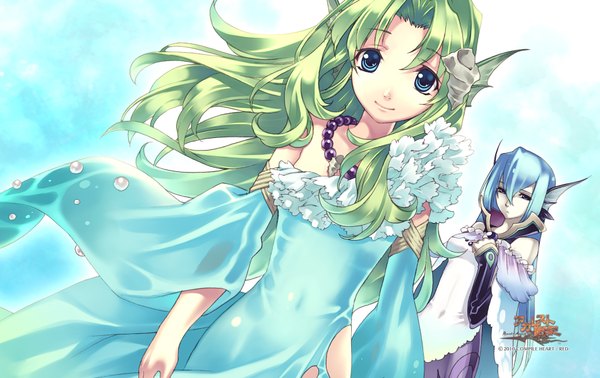 Anime picture 1900x1200 with agarest senki hirano katsuyuki long hair highres blue eyes multiple girls blue hair green hair girl dress 2 girls jewelry
