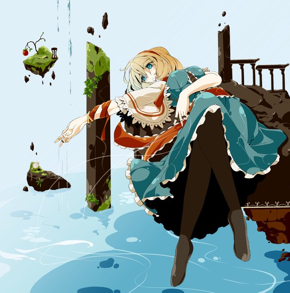 Anime picture 1483x1500 with touhou alice margatroid tall image blue eyes blonde hair girl dress water hairband clock pocket watch