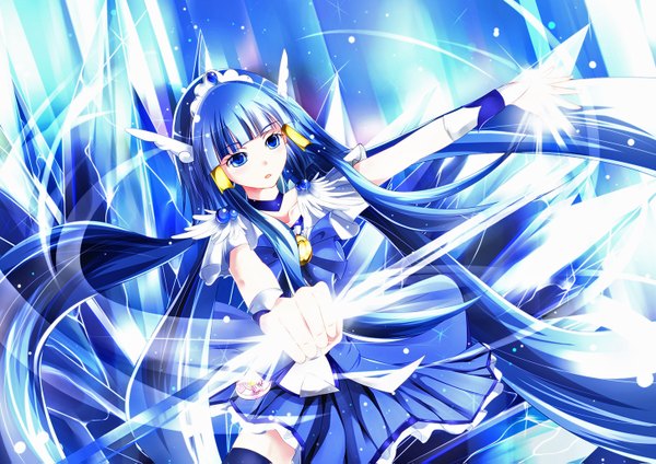 Anime picture 1456x1031 with precure smile precure! toei animation aoki reika cure beauty arvalion single long hair blue eyes blue hair girl dress tiara crystal