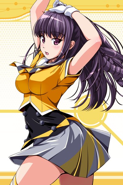 Anime picture 800x1200 with beatmania beatmania iidx matsunaga kouyou single long hair tall image looking at viewer blush open mouth purple eyes purple hair drill hair girl dress gloves white gloves