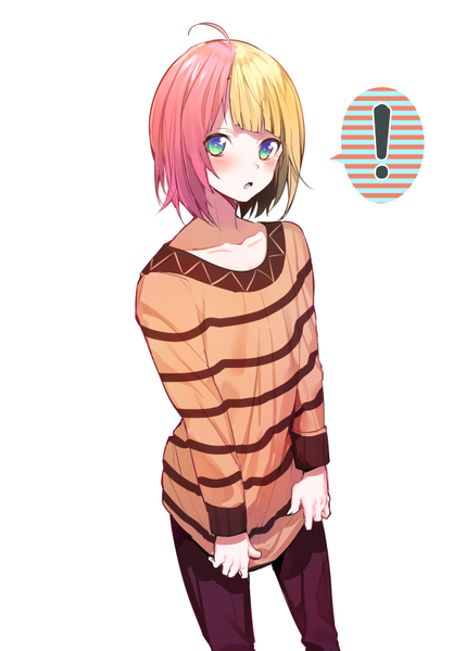 Anime picture 600x839 with original theodor bachstein erubo single tall image looking at viewer blush fringe short hair open mouth simple background blonde hair white background pink hair multicolored hair from above two-tone hair striped otoko no ko multicolored eyes