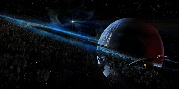 Anime picture 1280x640 with star trek edlo (artist) wide image light no people space science fiction star (stars) planet spacecraft