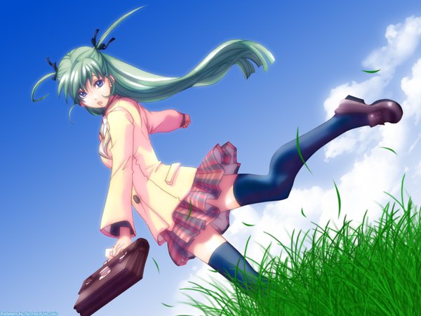 Anime picture 1600x1200 with aria alice carroll blue eyes sky aqua hair two side up serafuku