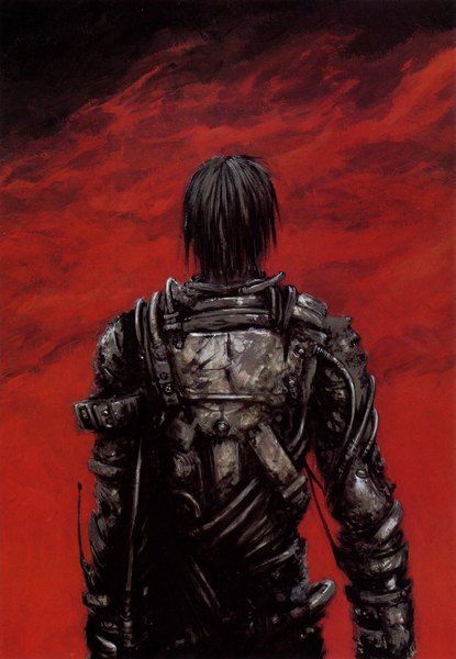Anime picture 1123x1624 with blame! killy nihei tsutomu single tall image short hair black hair simple background from behind back boy