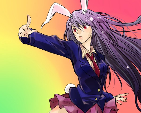 Anime picture 1280x1024 with touhou reisen udongein inaba red eyes purple hair bunny ears bunny girl bunny tail girl