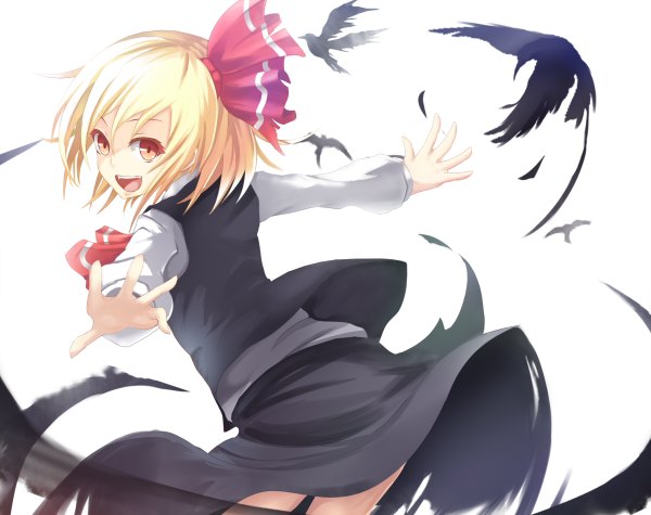 Anime picture 1200x950 with touhou rumia wakame mi single short hair open mouth blonde hair simple background red eyes white background girl dress skirt skirt set