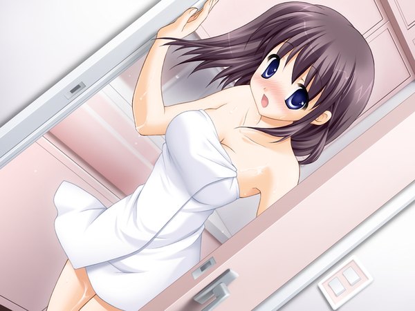 Anime picture 1200x900 with aozora no mieru oka nishimura haruna blush blue eyes light erotic brown hair game cg girl