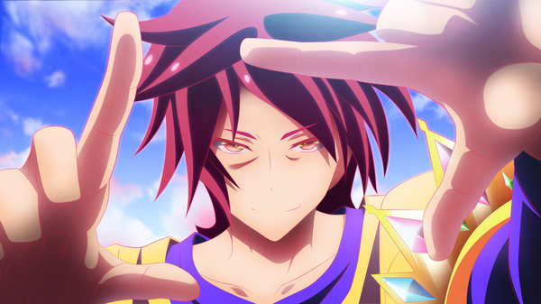 Anime picture 2365x1329 with no game no life madhouse sora (no game no life) the-danstyle-art single highres short hair smile wide image brown eyes sky cloud (clouds) red hair coloring boy crown
