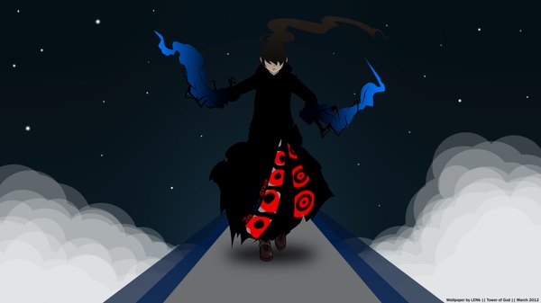 Anime picture 1920x1080 with tower of god baam jyu viole grace lenb (artist) single long hair highres brown hair wide image cloud (clouds) night boy star (stars)