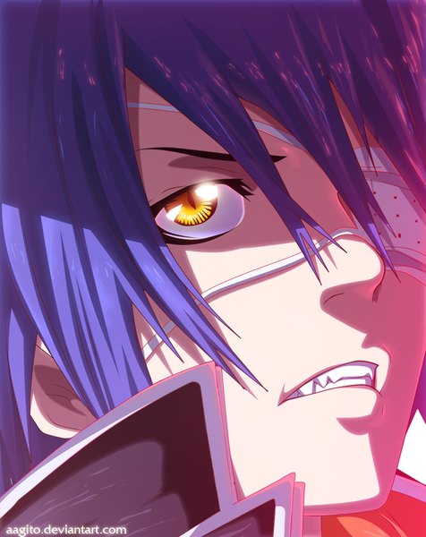 Anime picture 1000x1261 with air gear toei animation wanijima agito aagito single tall image short hair yellow eyes purple hair coloring close-up face boy eyepatch