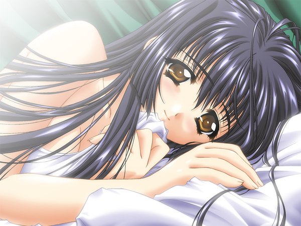 Anime picture 1200x900 with kao no nai tsuki light erotic yellow eyes game cg purple hair girl