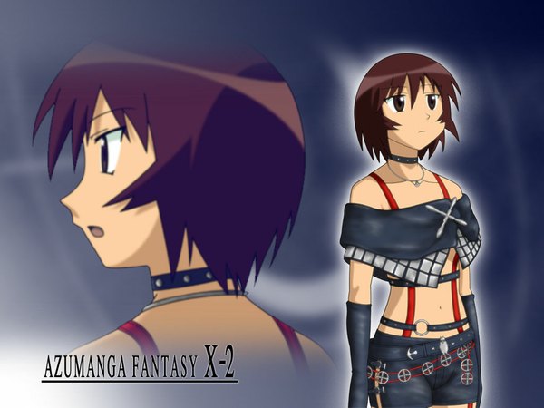 Anime picture 1024x768 with azumanga daioh final fantasy final fantasy x final fantasy x-2 j.c. staff square enix kagura (azumanga) cosplay parody girl