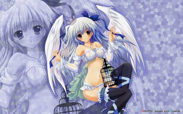 Anime picture 1920x1200 with izumi tsubasu highres light erotic wide image zoom layer thighhighs wings