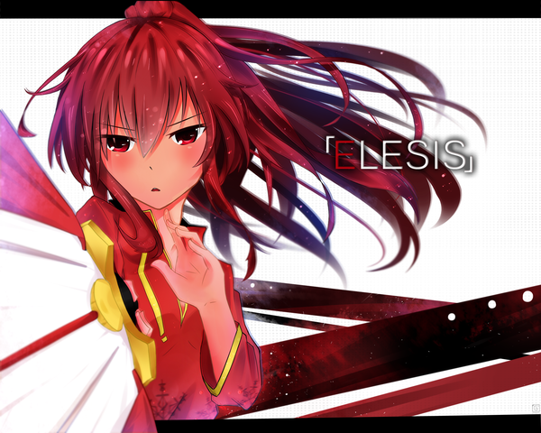 Anime picture 2500x2000 with elsword elesis (elsword) gus yoga guzfa single long hair blush highres open mouth simple background red eyes white background red hair inscription girl weapon sword