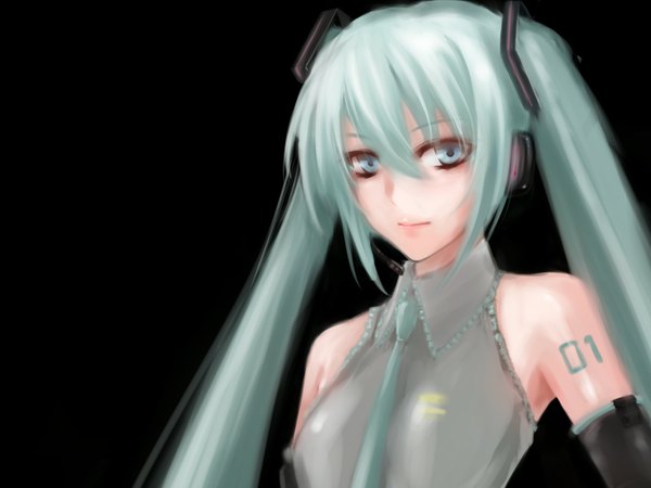Anime picture 1600x1200 with vocaloid hatsune miku prime black background girl