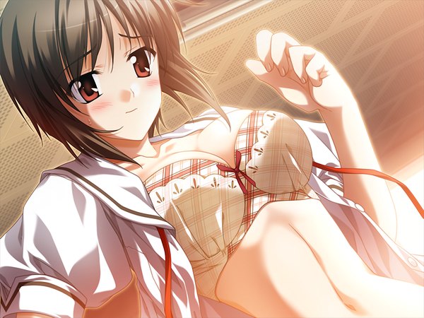 Anime picture 1024x768 with ef a fairy tale of the two nagi hirono blush short hair light erotic black hair red eyes game cg girl