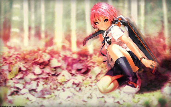 Anime picture 1920x1200 with shangri-la houjou kuniko highres short hair wide image pink hair pink background vector girl boomerang