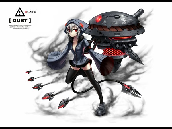Anime picture 1600x1200 with original gia red eyes white hair letterboxed thighhighs weapon