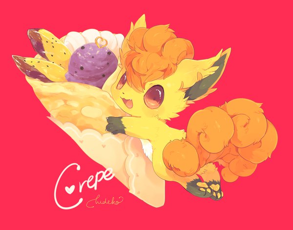 Anime picture 1483x1168 with pokemon nintendo vulpix hideko (l33l3b) single simple background signed tail pink background no people multiple tails gen 1 pokemon food sweets pokemon (creature) crepe